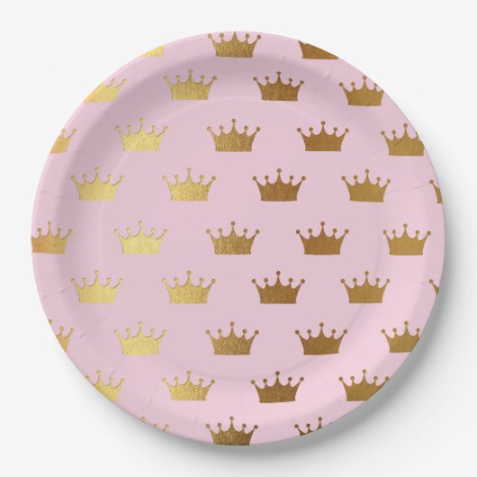 Gold Metallic Folie Crown Crowns Pink Royal Modern Papieren Bordje (Voorkant)