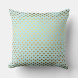 Gold Metallic Folie Heart Love Blauwgroen Aqua Mod Buitenkussen