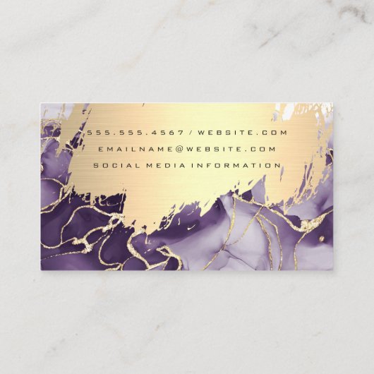 Gold Metallic geborsteld | Paarse marmer Visitekaartje (Achterkant)