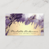 Gold Metallic geborsteld | Paarse marmer Visitekaartje (Voorkant)