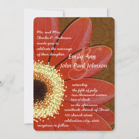 Gold Metallic Gerber Daisy Wedding Uitnodiging (Voorkant)