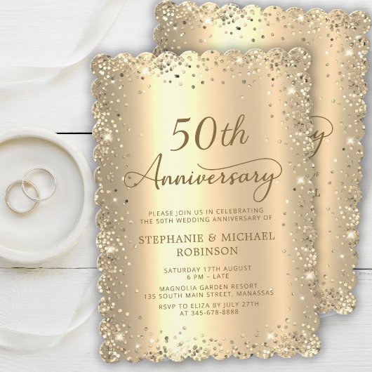 Gold Metallic Glitter 50th Wedding Anniversary Kaart