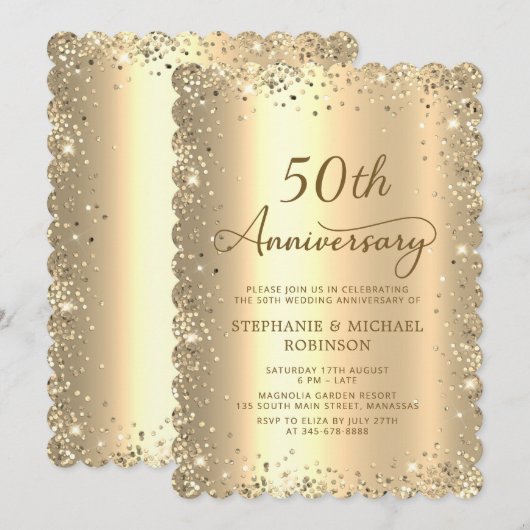 Gold Metallic Glitter 50th Wedding Anniversary Kaart (Voorkant / Achterkant)