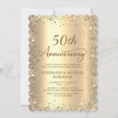 Gold Metallic Glitter 50th Wedding Anniversary Kaart (Voorkant)