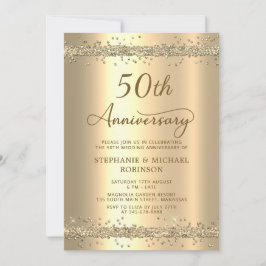 Gold Metallic Glitter 50th Wedding Anniversary Kaart