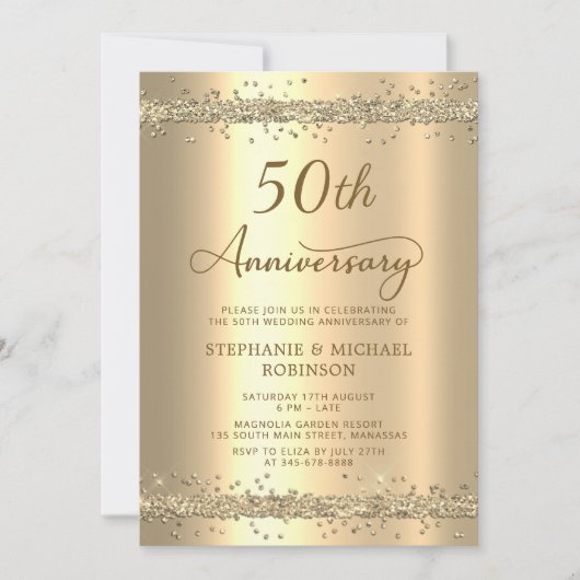 Gold Metallic Glitter 50th Wedding Anniversary Kaart (Voorkant)