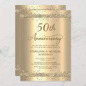 Gold Metallic Glitter 50th Wedding Anniversary Kaart (Voorkant / Achterkant)