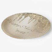 Gold Metallic Glitter Drip Elegant Happy Nieuwjaar Papieren Bordje (Gekanteld)