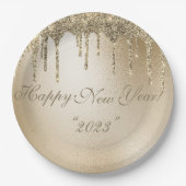 Gold Metallic Glitter Drip Elegant Happy Nieuwjaar Papieren Bordje (Voorkant)