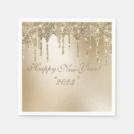 Gold Metallic Glitter Drip Elegant Happy Nieuwjaar Servet