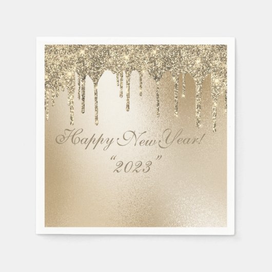 Gold Metallic Glitter Drip Elegant Happy Nieuwjaar Servet (Voorkant)