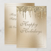 Gold Metallic Glitter Drip Elegant KerstHappy Feestdagenkaart (Voorkant / Achterkant)
