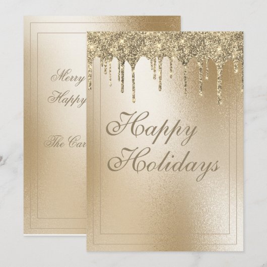 Gold Metallic Glitter Drip Elegant KerstHappy Feestdagenkaart (Voorkant / Achterkant)