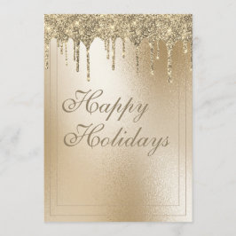 Gold Metallic Glitter Drip Elegant KerstHappy Feestdagenkaart