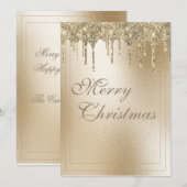 Gold Metallic Glitter Drip Elegant Merry kerst Feestdagenkaart (Voorkant / Achterkant)