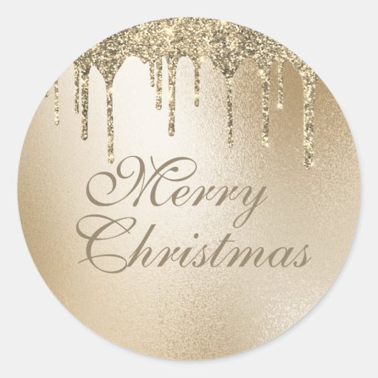 Gold Metallic Glitter Drip Elegant Merry kerst Ronde Sticker (Voorkant)