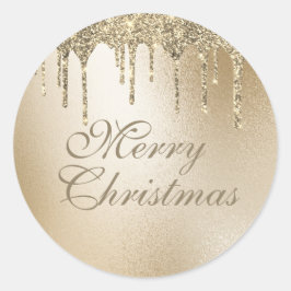 Gold Metallic Glitter Drip Elegant Merry kerst Ronde Sticker