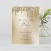 Gold Metallic Glitter Drip Elegant New Year Feestdagenkaart (Staand voorkant)