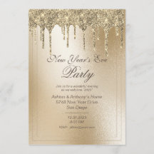 Gold Metallic Glitter Drip Elegant New Year
