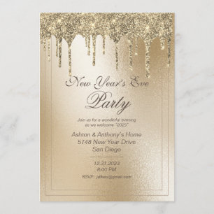 Gold Metallic Glitter Drip Elegant New Year Feestdagenkaart