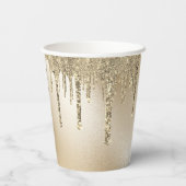 Gold Metallic Glitter Drip Elegant Papieren Bekers (Achterkant)
