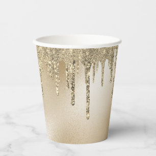 Gold Metallic Glitter Drip Elegant Papieren Bekers