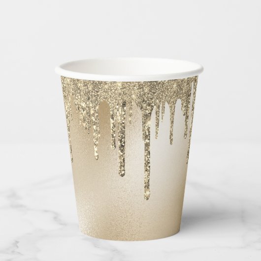 Gold Metallic Glitter Drip Elegant Papieren Bekers (Voorkant)