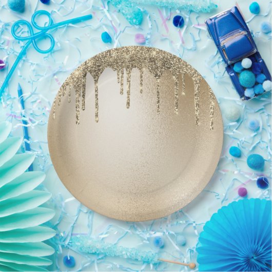 Gold Metallic Glitter Drip Elegant Papieren Bordje (Feest)