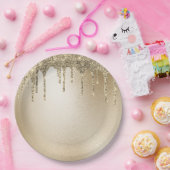 Gold Metallic Glitter Drip Elegant Papieren Bordje (Feest)