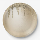 Gold Metallic Glitter Drip Elegant Papieren Bordje (Voorkant)