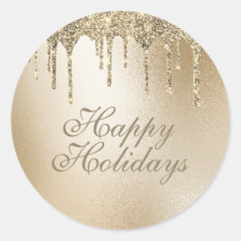 Gold Metallic Glitter Drip Elegant Prettige feestd Ronde Sticker