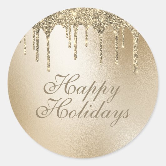 Gold Metallic Glitter Drip Elegant Prettige feestd Ronde Sticker (Voorkant)