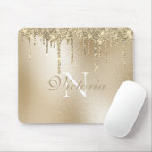 Gold Metallic Glitter Drip Monogram Elegant Muismat (Met muis)