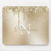 Gold Metallic Glitter Drip Monogram Elegant Muismat (Voorkant)