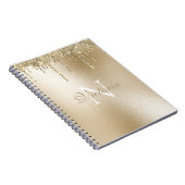 Gold Metallic Glitter Drip Monogram Elegant Notitieboek (Rechterzijde)