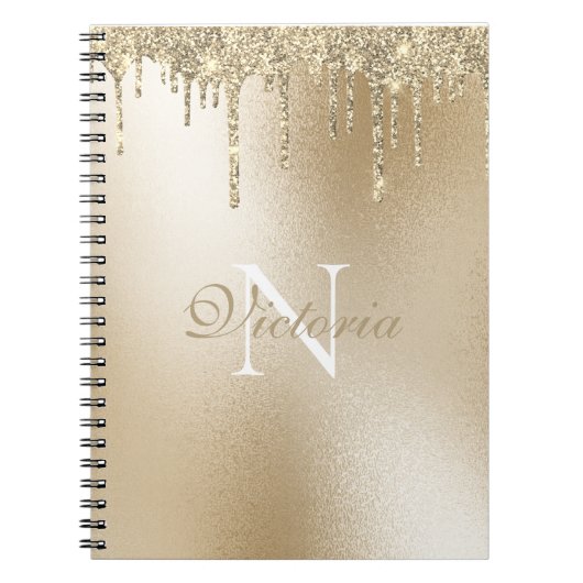 Gold Metallic Glitter Drip Monogram Elegant Notitieboek (Voorkant)