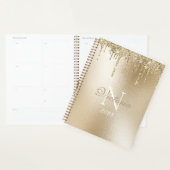 Gold Metallic Glitter Drip Monogram Elegant Planner (Display)