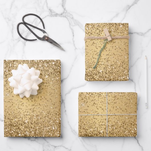 Gold Metallic Glitter Sparkle Patroon Inpakpapier Vel (Voorkant)