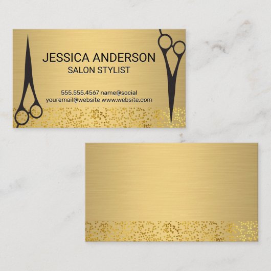 Gold Metallic | Goudvlies | Salon Scissors Visitekaartje (Voorkant / Achterkant)