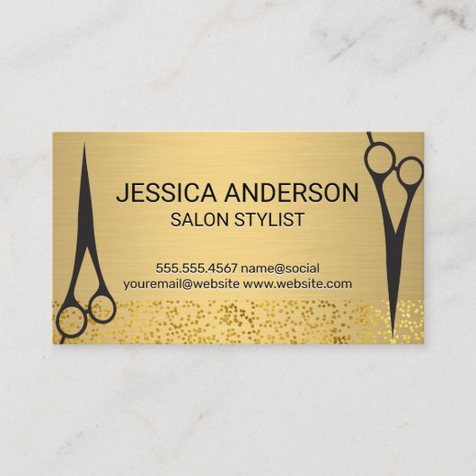 Gold Metallic | Goudvlies | Salon Scissors Visitekaartje (Voorkant)
