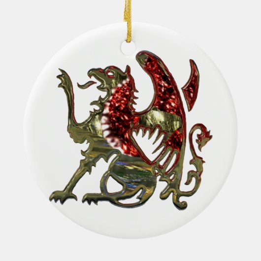 Gold Metallic Griffin Medieval Eagle Lion Keramisch Ornament (Achterkant)