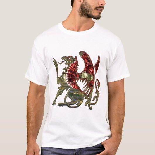 Gold Metallic Griffin Medieval Eagle Lion T-shirt (Voorkant)