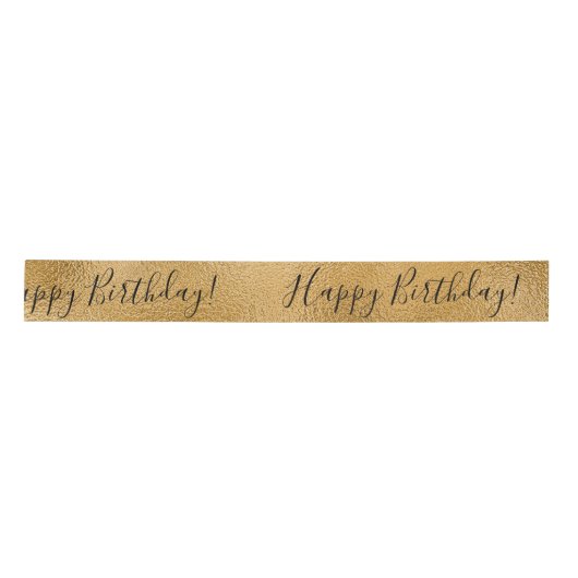 Gold Metallic Happy Birthday Script Modern Satin R Satijnen Lint (Voorkant)