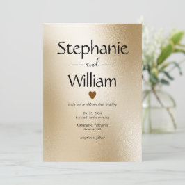 Gold Metallic Heart Modern Elegant Wedding Kaart