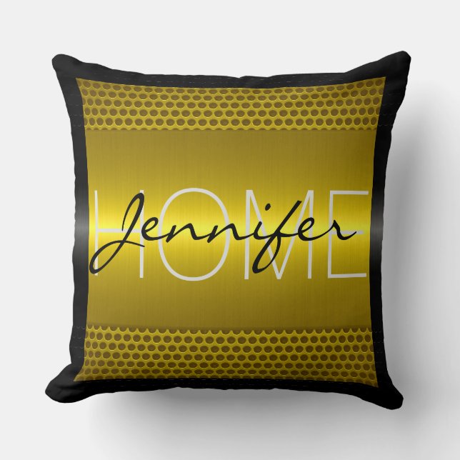 Gold Metallic Holes Metal Kijk Monogram Kussen (Voorkant)