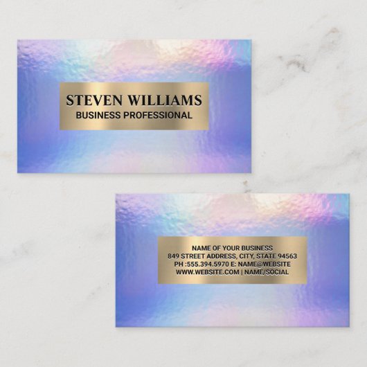 Gold Metallic | Holografische Iridescent Pastel-Fo Visitekaartje (Voorkant / Achterkant)