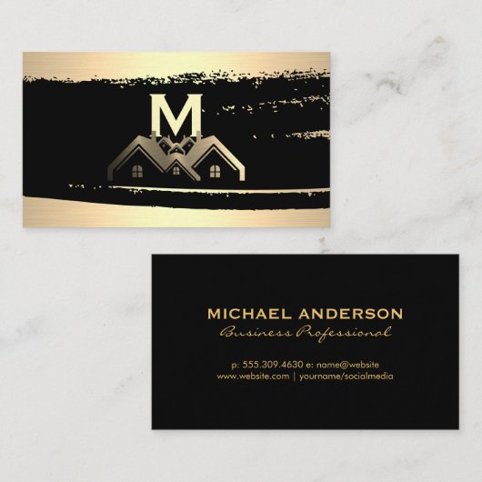 Gold Metallic Homes Logo | Monogram Visitekaartje (Voorkant / Achterkant)