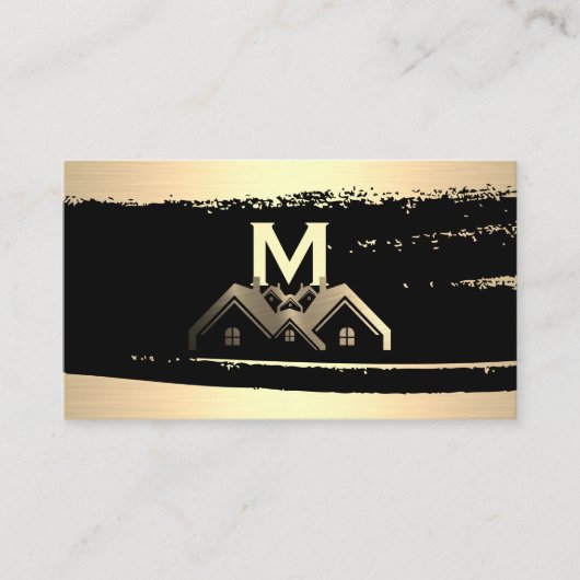 Gold Metallic Homes Logo | Monogram Visitekaartje (Voorkant)
