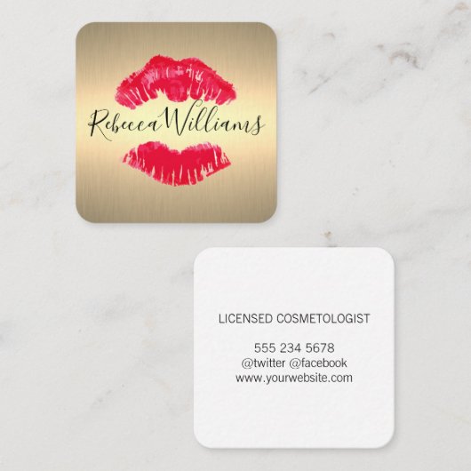 Gold Metallic / Kiss Vierkante Visitekaartje (Voorkant / Achterkant)