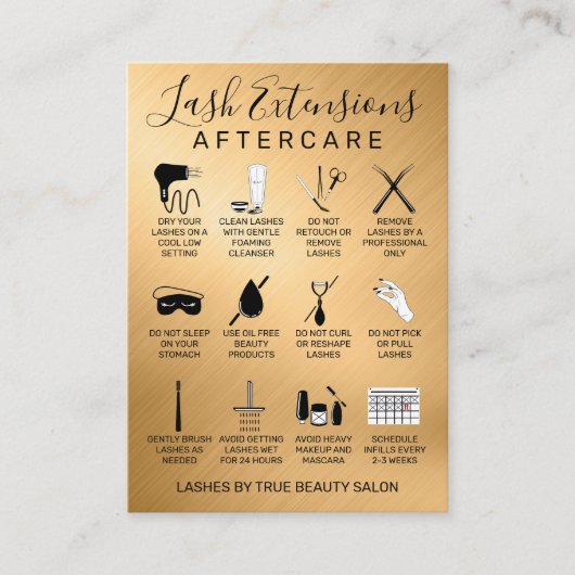 Gold Metallic Lash Extensions Aftercare Icon Visitekaartje (Voorkant)